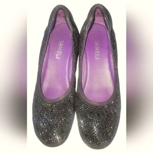 Vaneli Women's Black In Suede Stone Studded Elastic Topline Padded Insole Sz 8M